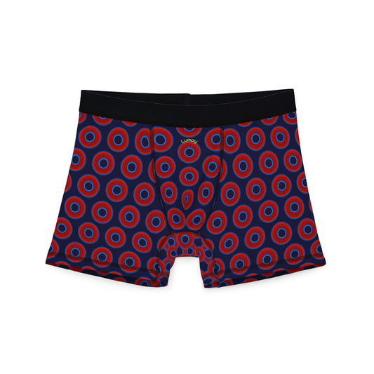 Men's Donut Boxers - red vivid donuts w/midnight blue background