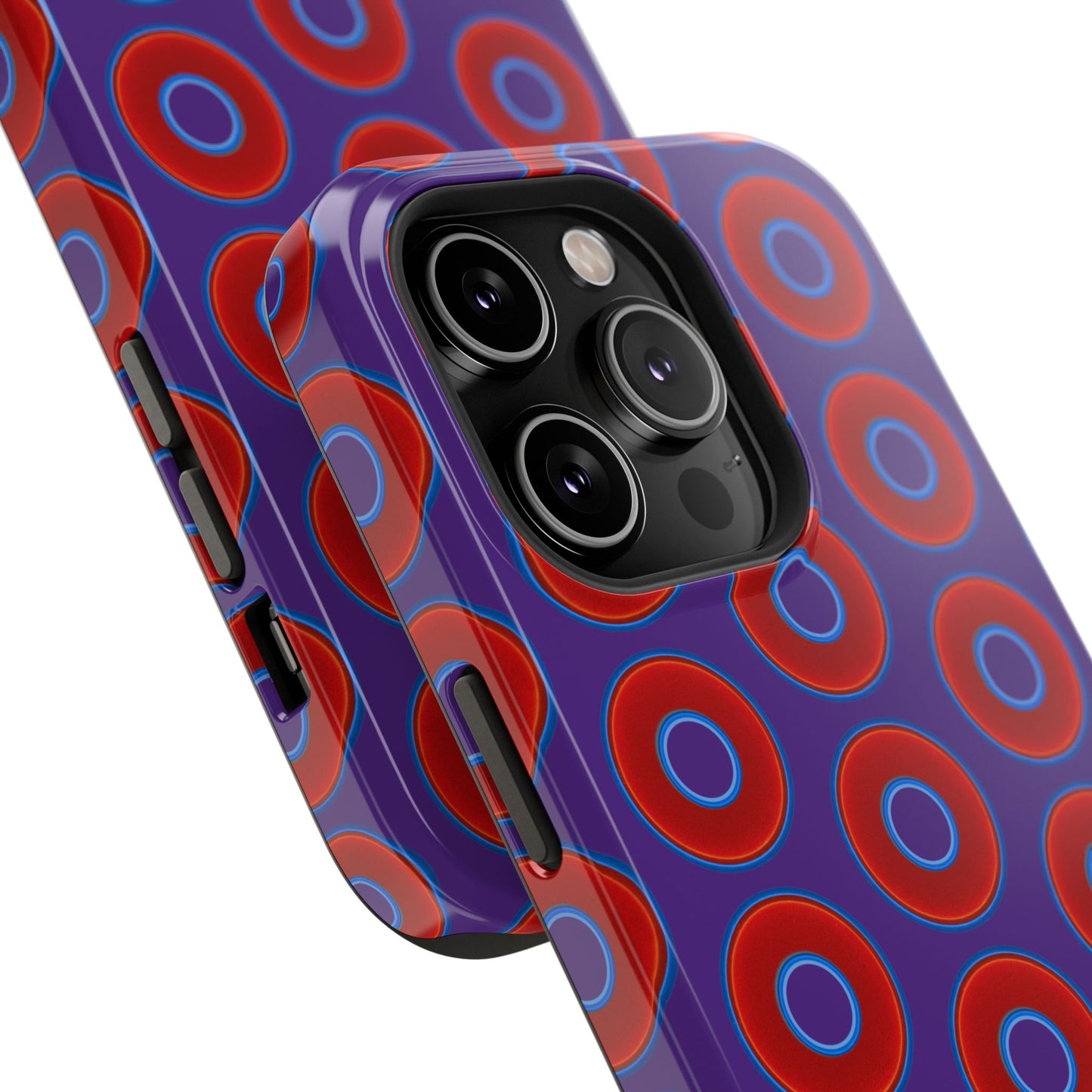 Impact-Resistant Lumpy Donut Case - red vivid donut print w/dark purple background