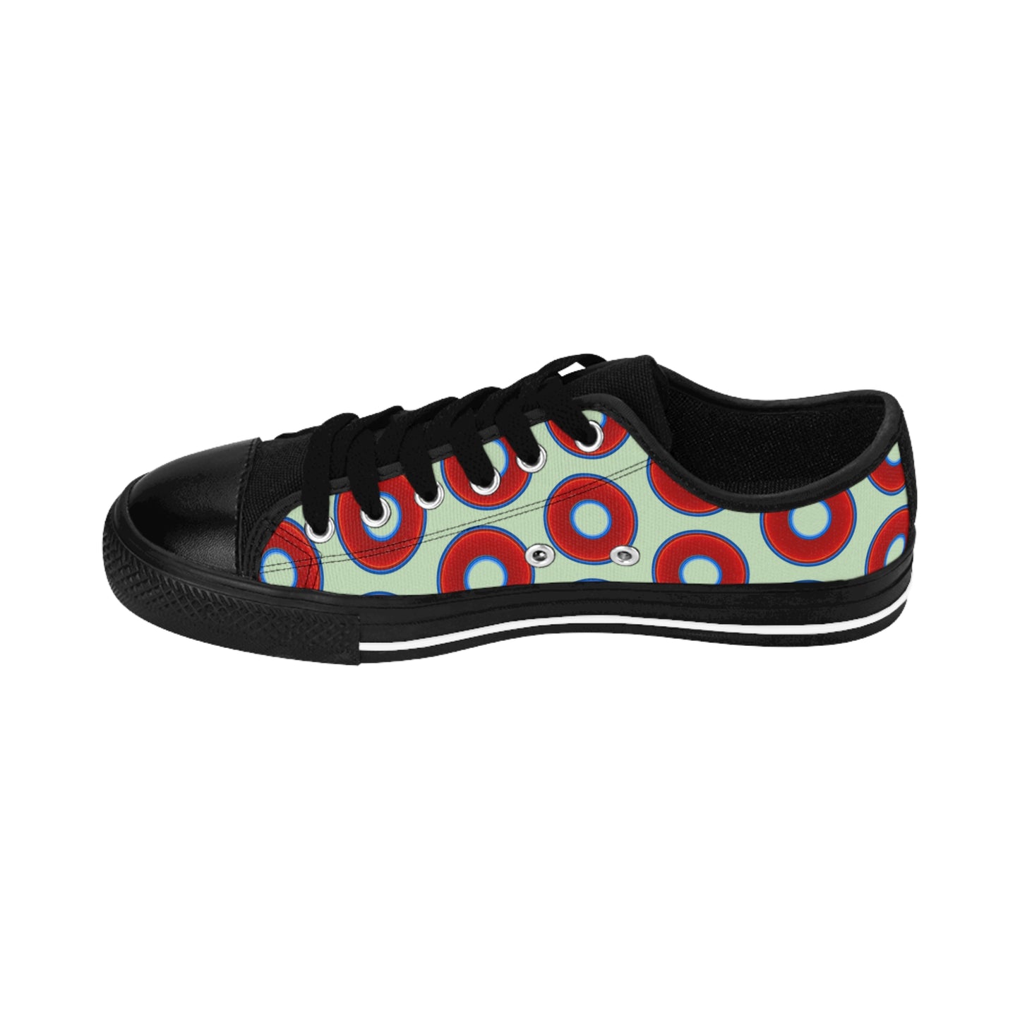 Women's Cushiony Convectors - Low Top - large red vivid donut print w/seafoam background