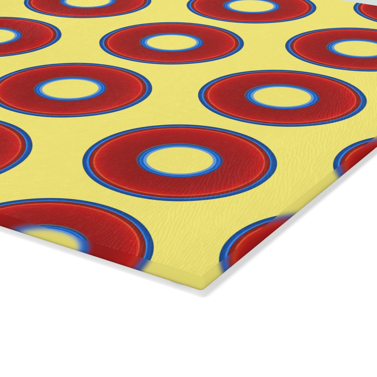 My Friend's Cutting Board - vivid red donuts w/yellow background