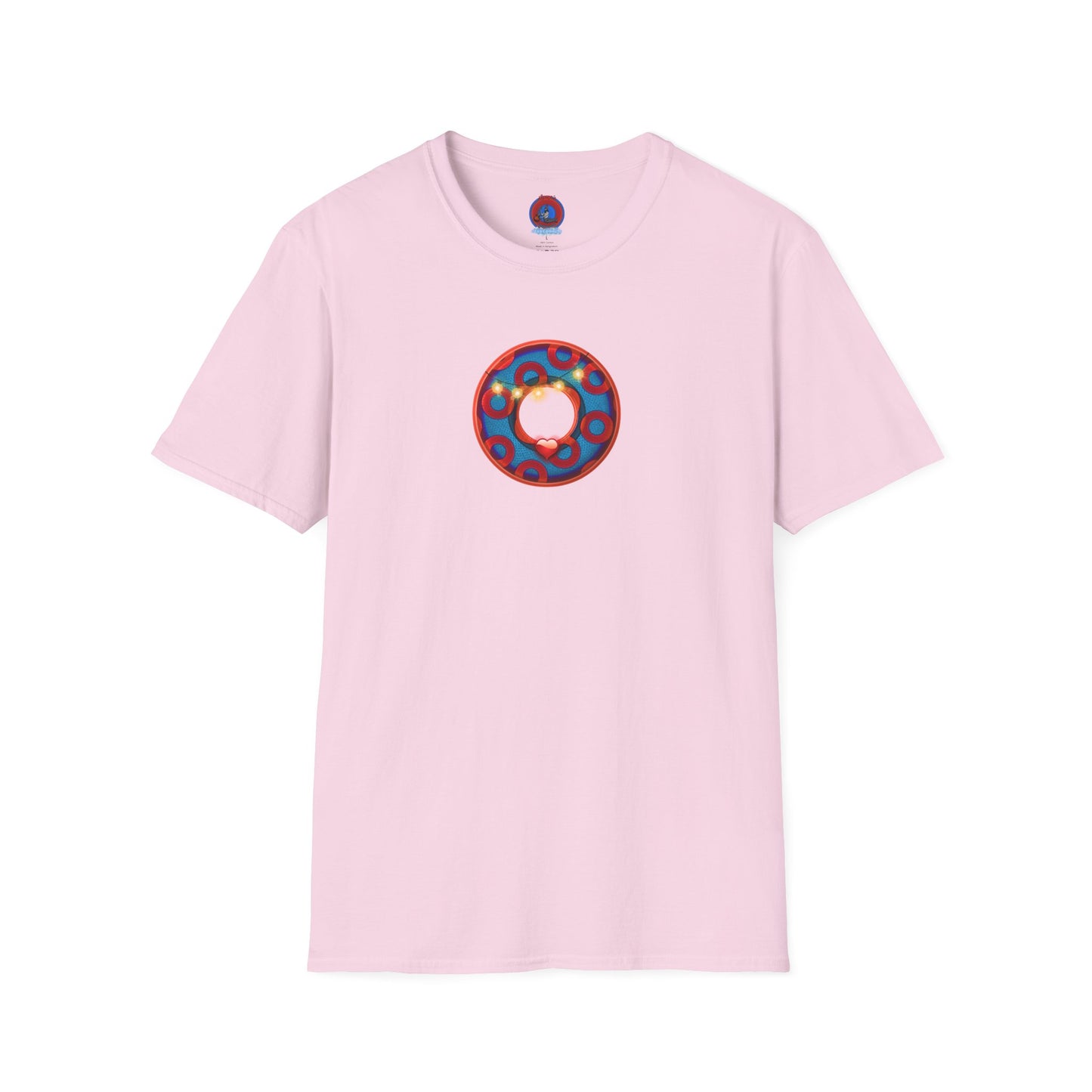 Classic Donut Tee - Unisex Soft-Style - "MORE Donuts Please" - rustic dark blue/red paradox donut - variant 1