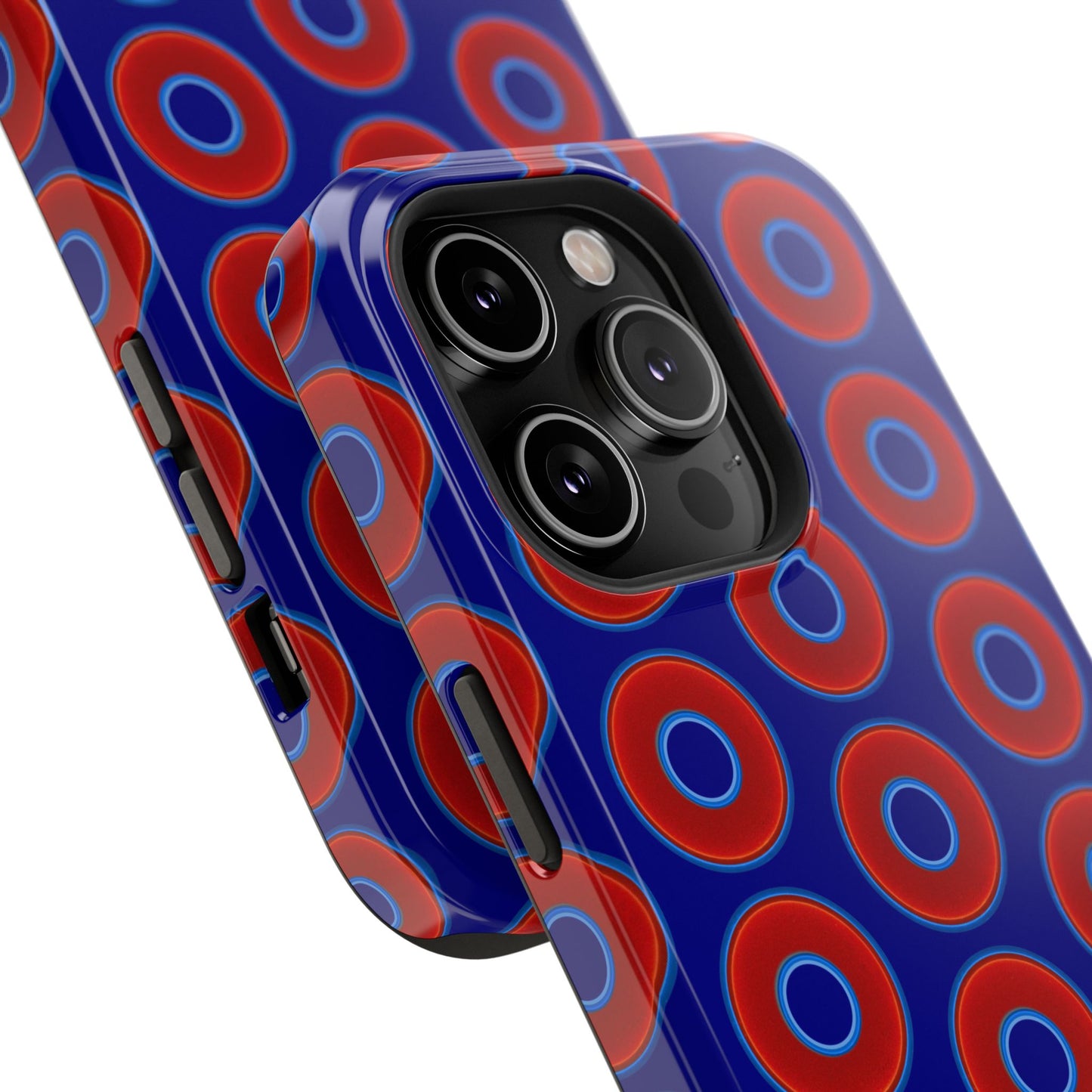 Impact-Resistant Lumpy Donut Case - red vivid donut print w/vivid navy background