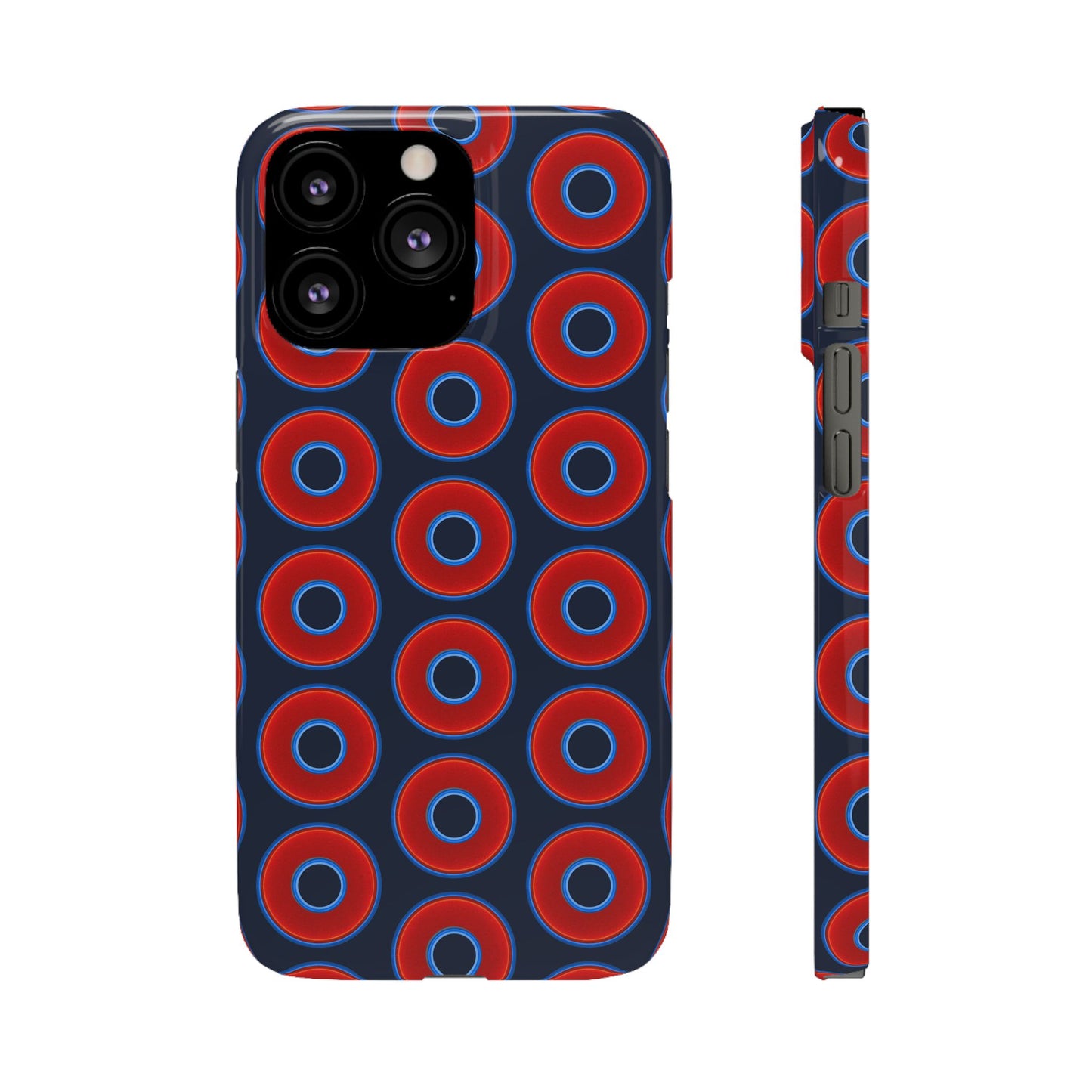 Lumpy Donut Snap Case - red vivid donut print w/midnight teal blue background