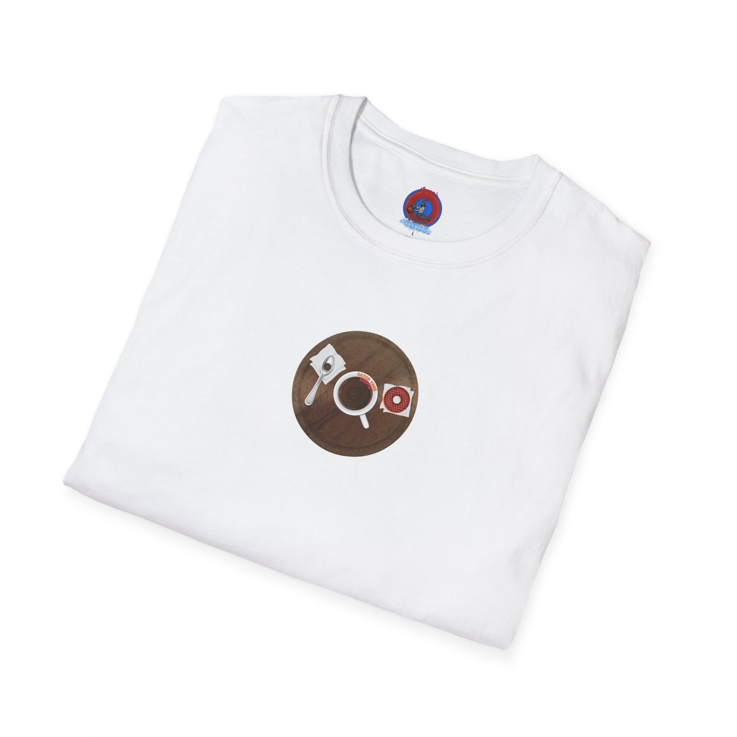 Coffee Traders Tee - Unisex Soft-Style - "Columbia House CDs " - paradoxical donut - variant 1 - coffee front/logo back