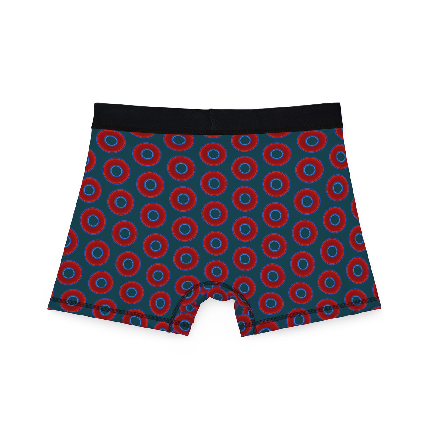 Men's Donut Boxers - red vivid donuts w/midnight teal green background