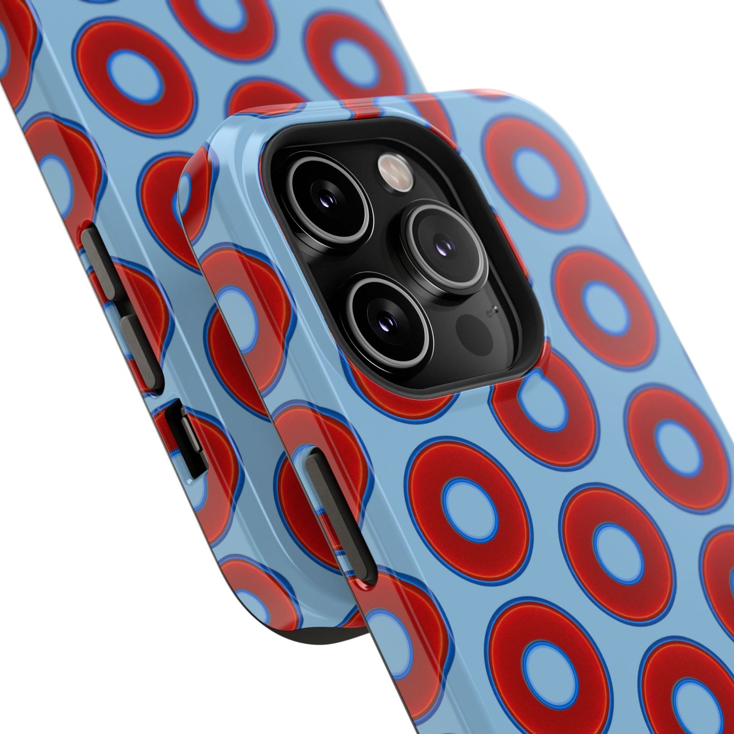 Impact-Resistant Lumpy Donut Case - red vivid donut print w/sky blue background