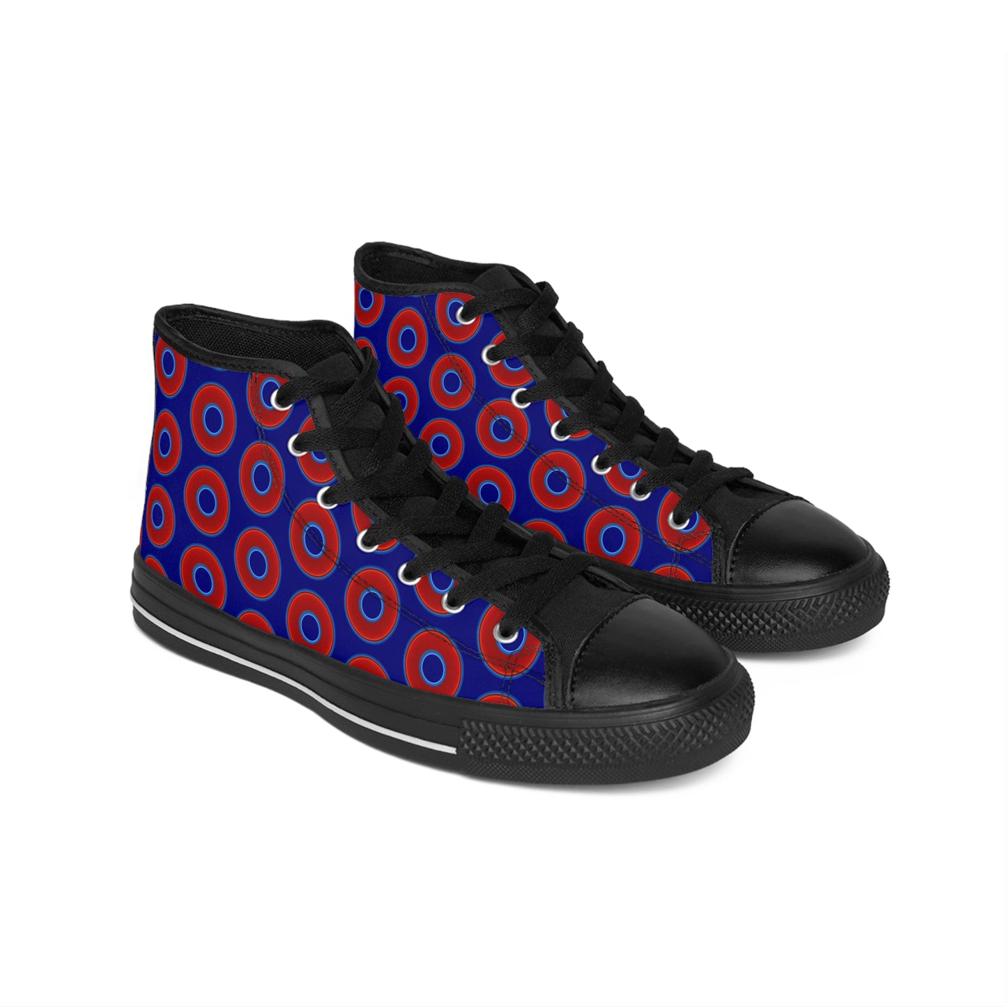 Cushiony Convectors - High Tops - red vivid donuts w/vivid navy blue background