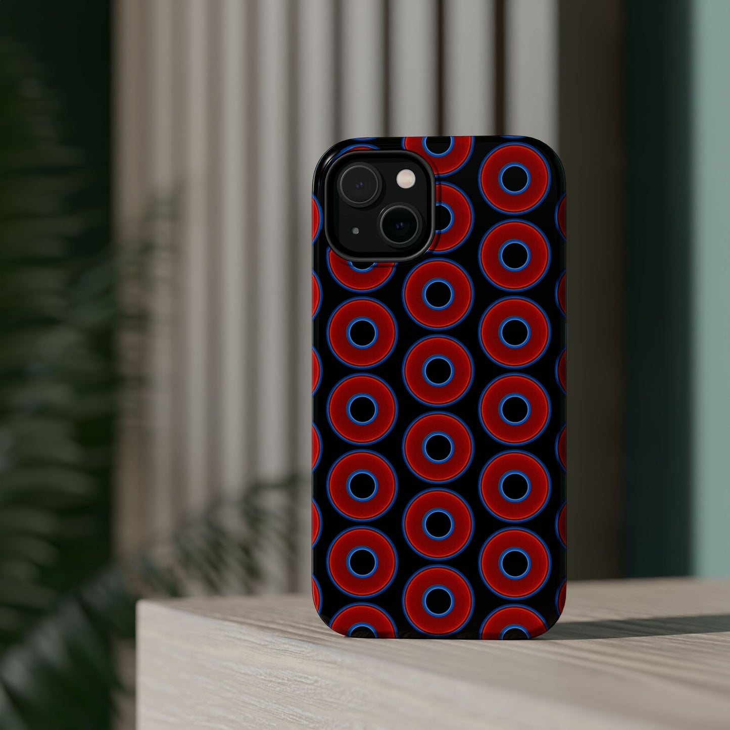Magnetic Tough Donut Case - red vivid donut print w/black background