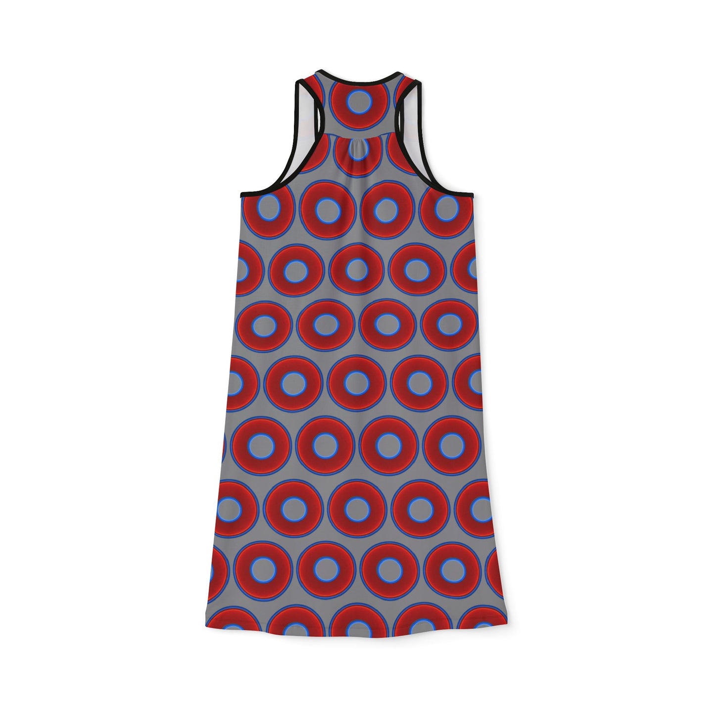 Tela's Lumpy Racerback Donut Dress - red vivid donut print w/gray background