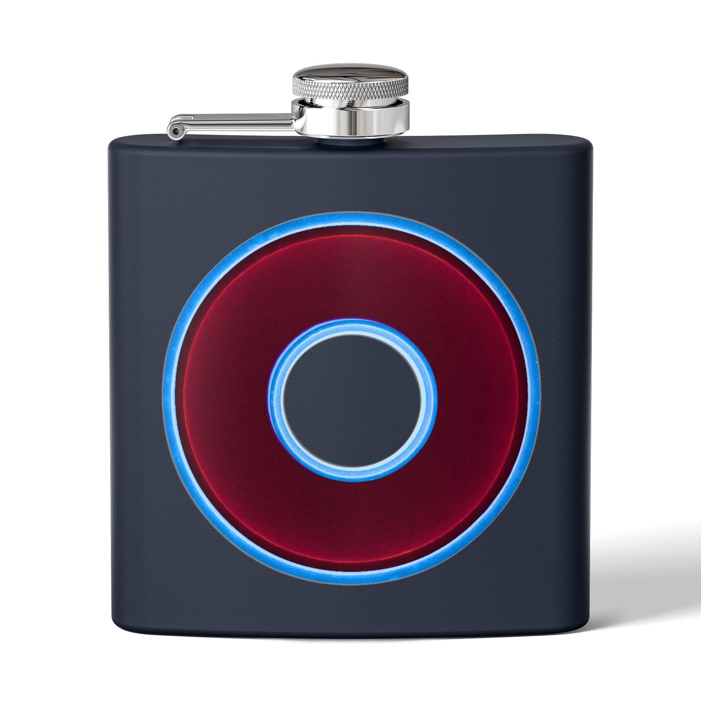 Lump's Donut Flask 6 oz - Vivid burgundy/light blue donut - [*w/your choice of 5 backgrounds]