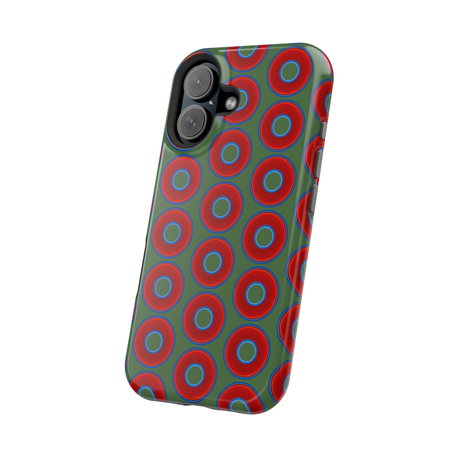 Magnetic Tough Donut Case - red vivid donut print w/dark green background