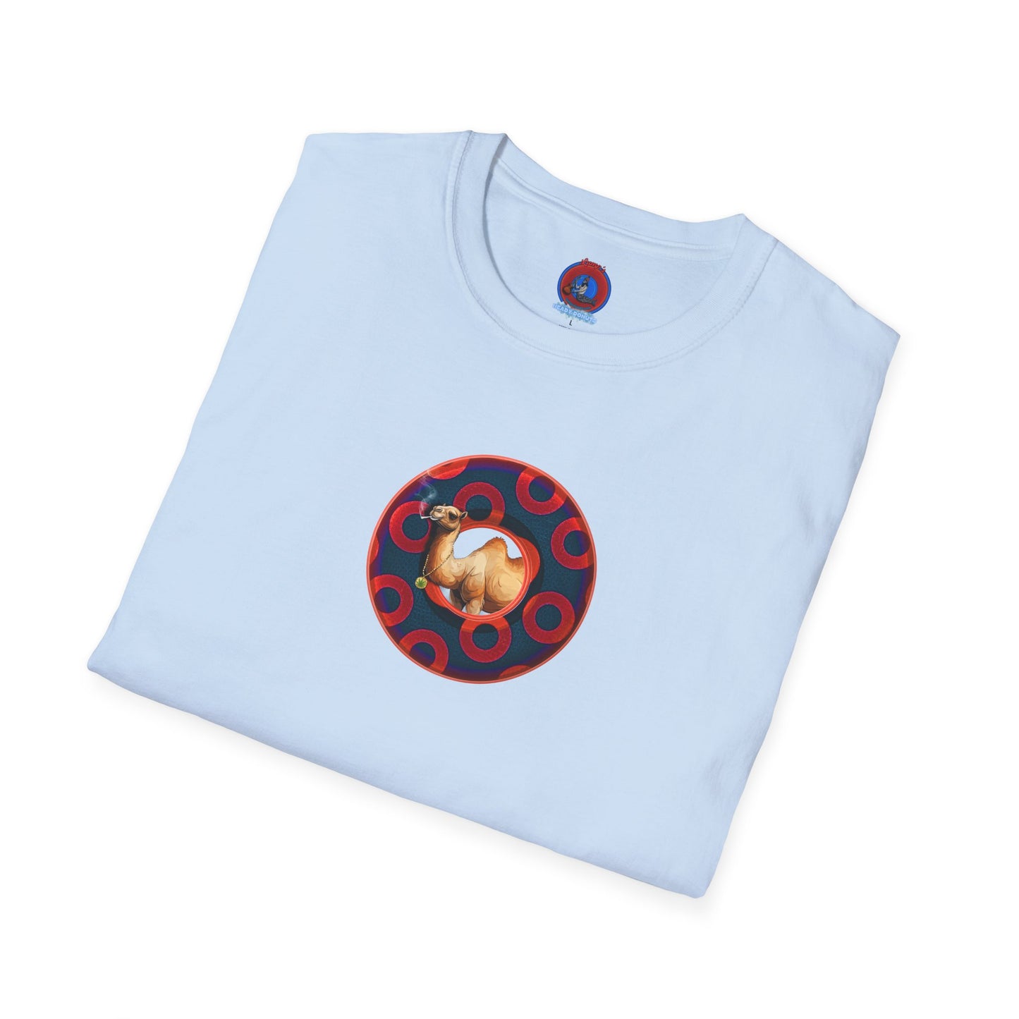 Classic Donut Tee - Unisex Soft-Style - "Joe Camel's Super Cool Donut" - rustic paradox donut - dark navy/red donuts