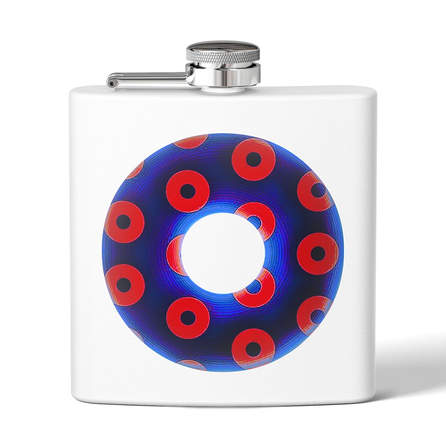 Lump's Donut Flask 6 oz -  Blue/Red Blimpy Paradox Donut - [*w/your choice of 5 backgrounds]