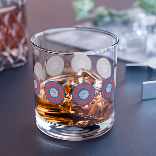 10oz Lumpy Rock Glass - "Tasty on the Rocks" - rustic red/blue donuts