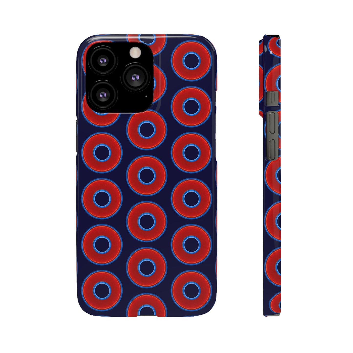 Lumpy Donut Snap Case - red vivid donut print w/midnight blue background
