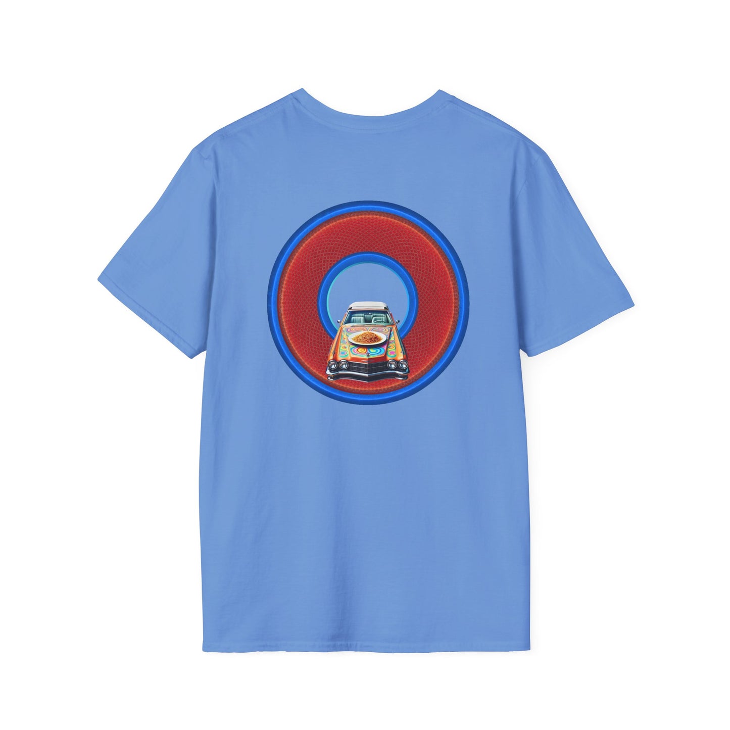 Classic Donut Tee - Unisex Soft-Style - "Cadillac Rainbows Spaghetti Incident" - series 1.0  - variant 4 - red/blue donut