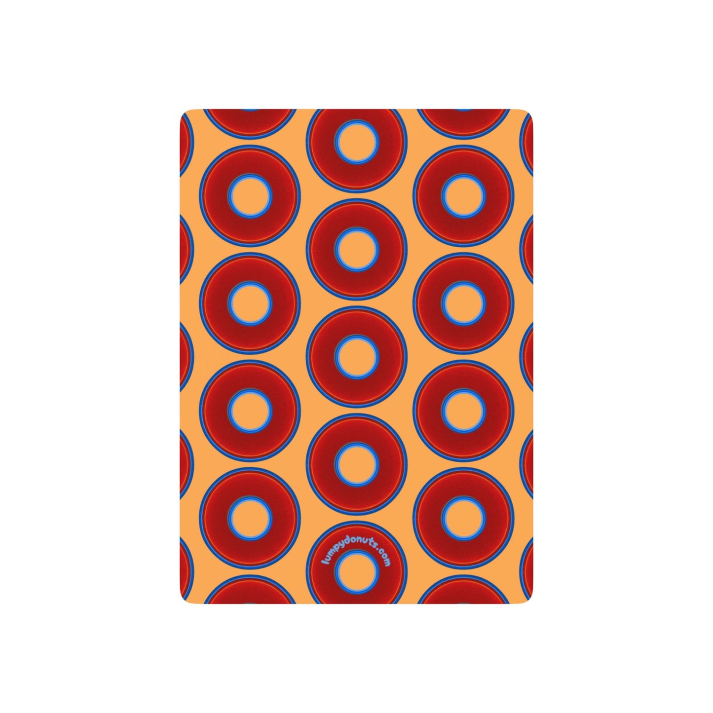 Lumpy Donut Playing Decks - 52-cards - red vivid donuts w/creamsicle orange background