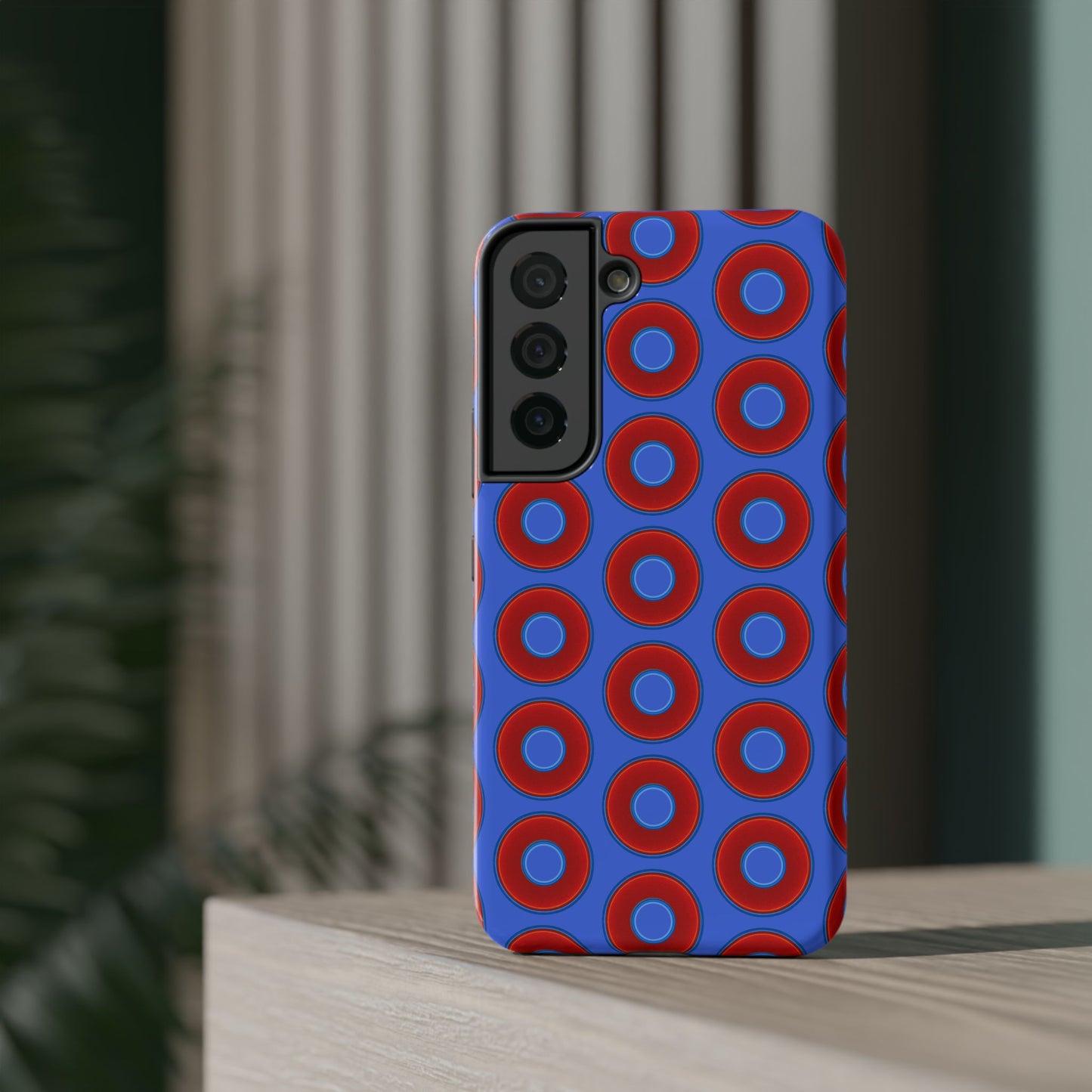 Impact-Resistant Lumpy Donut Case - red vivid donut print w/royal blue background