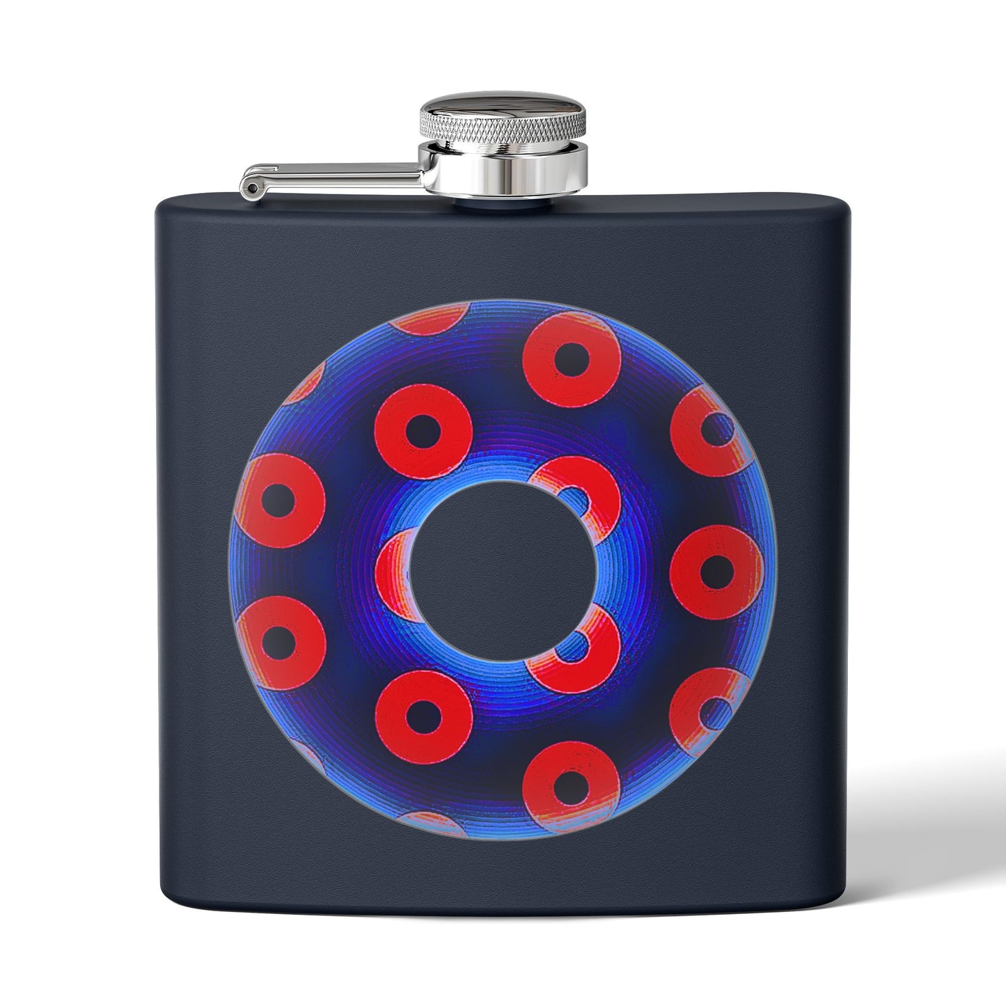 Lump's Donut Flask 6 oz -  Blue/Red Blimpy Paradox Donut - [*w/your choice of 5 backgrounds]