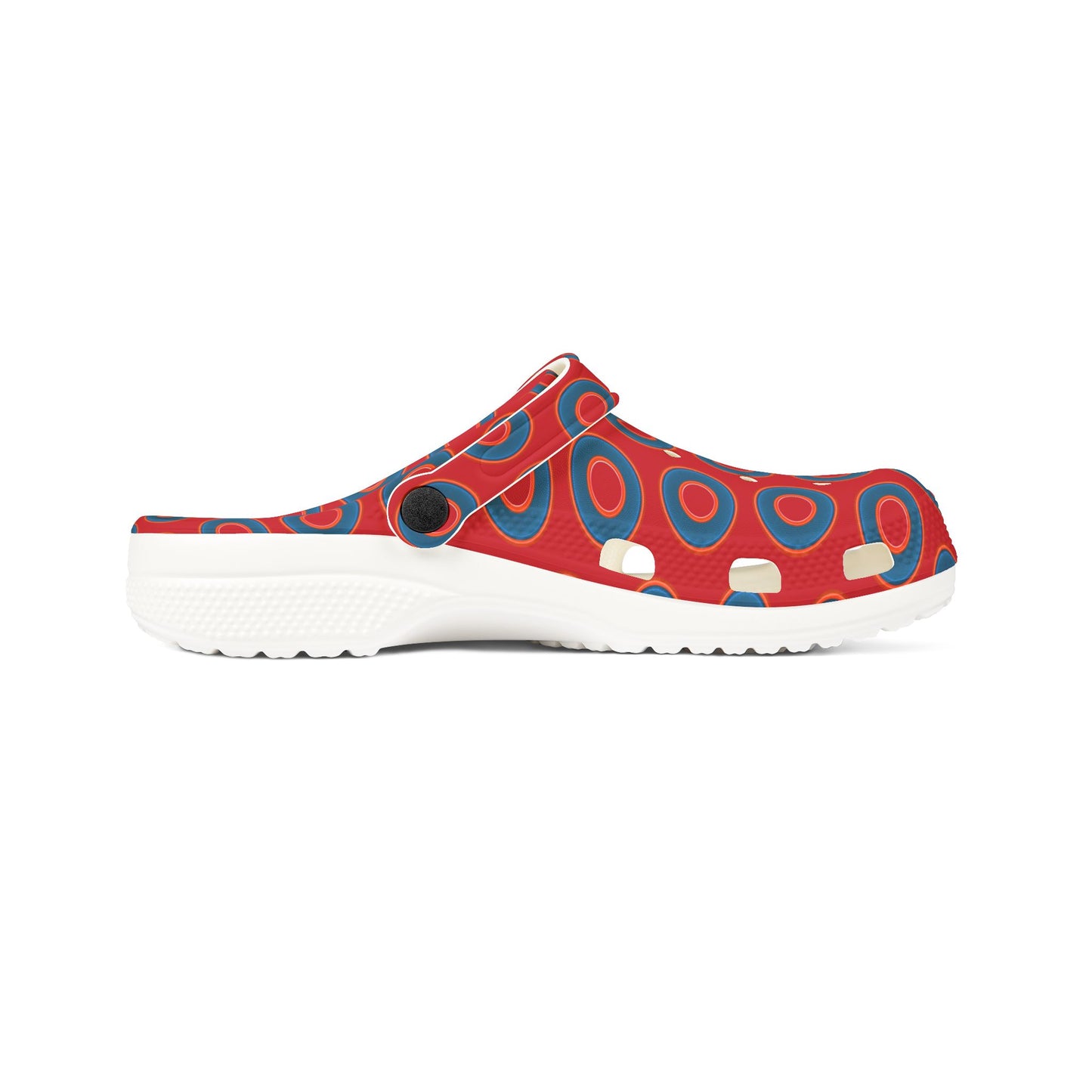 Spatchcocks - donut slip-on shoes - blue rustic donuts w/red background [unisex]