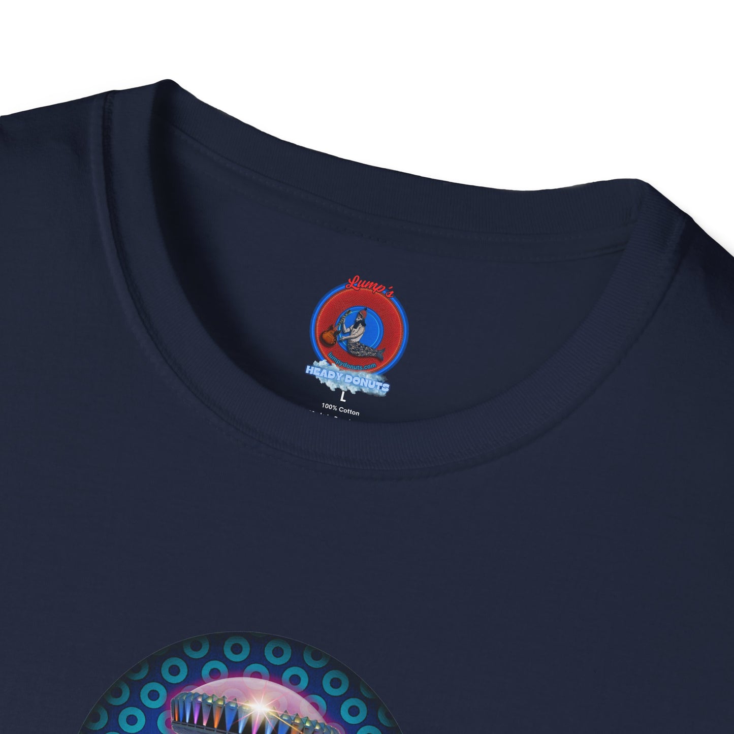 Classic Donut Tee - Unisex Soft-Style - "Donuts now Served on the Mothership" - series 1.0  - variant 3  - blue/light blue donut