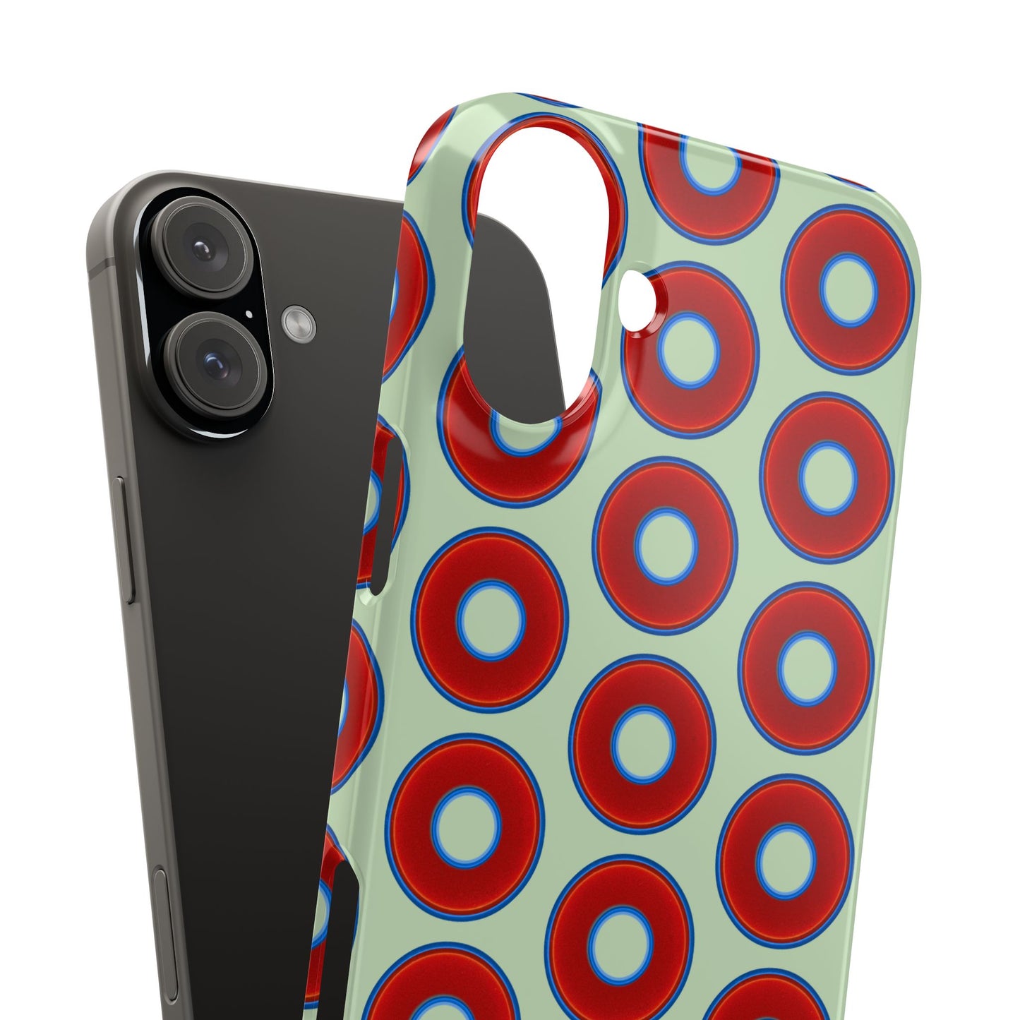 Lumpy Donut Snap Case - red vivid donut print w/seafoam green background