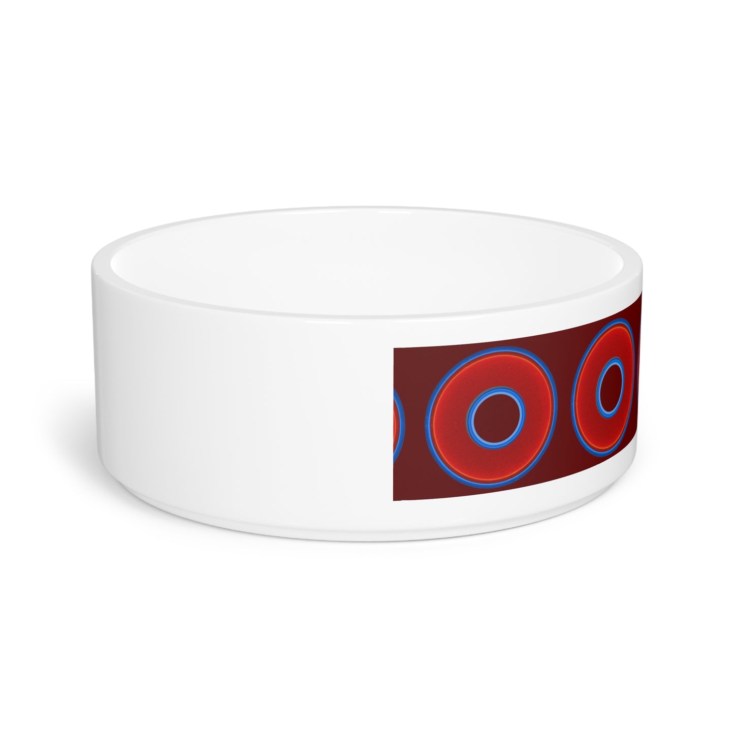 16 oz Lumpy Pet Bowl - vivid red donuts w/dark red background