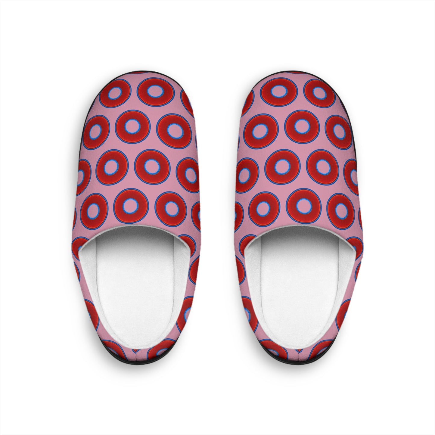 Women's Lumpy Slippers - red vivid donut print w/pale magenta background
