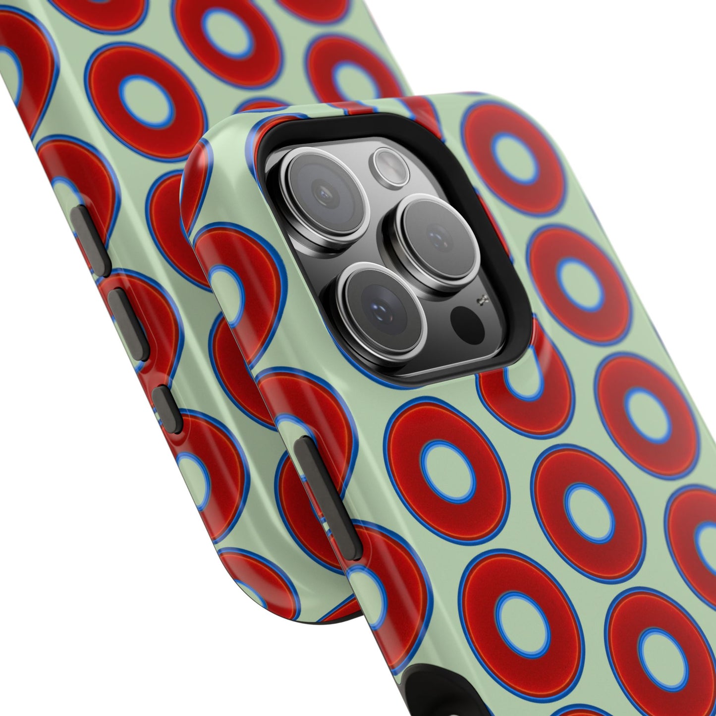 Magnetic Tough Donut Case - red vivid donut print w/seafoam green background