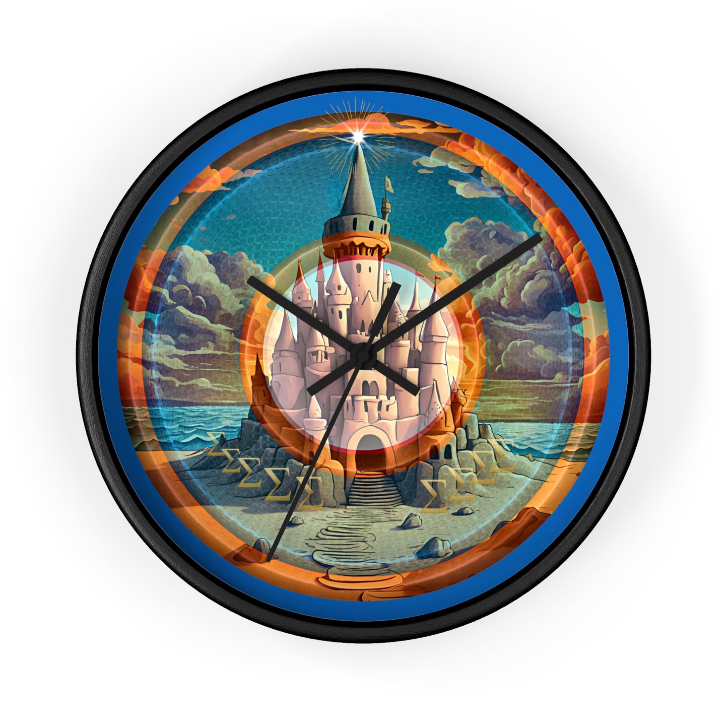 Lumpy Wall Clock - "The Donut Clock that Tides Never Reach" - variant 1 - rustic pic donut w/turquoise background