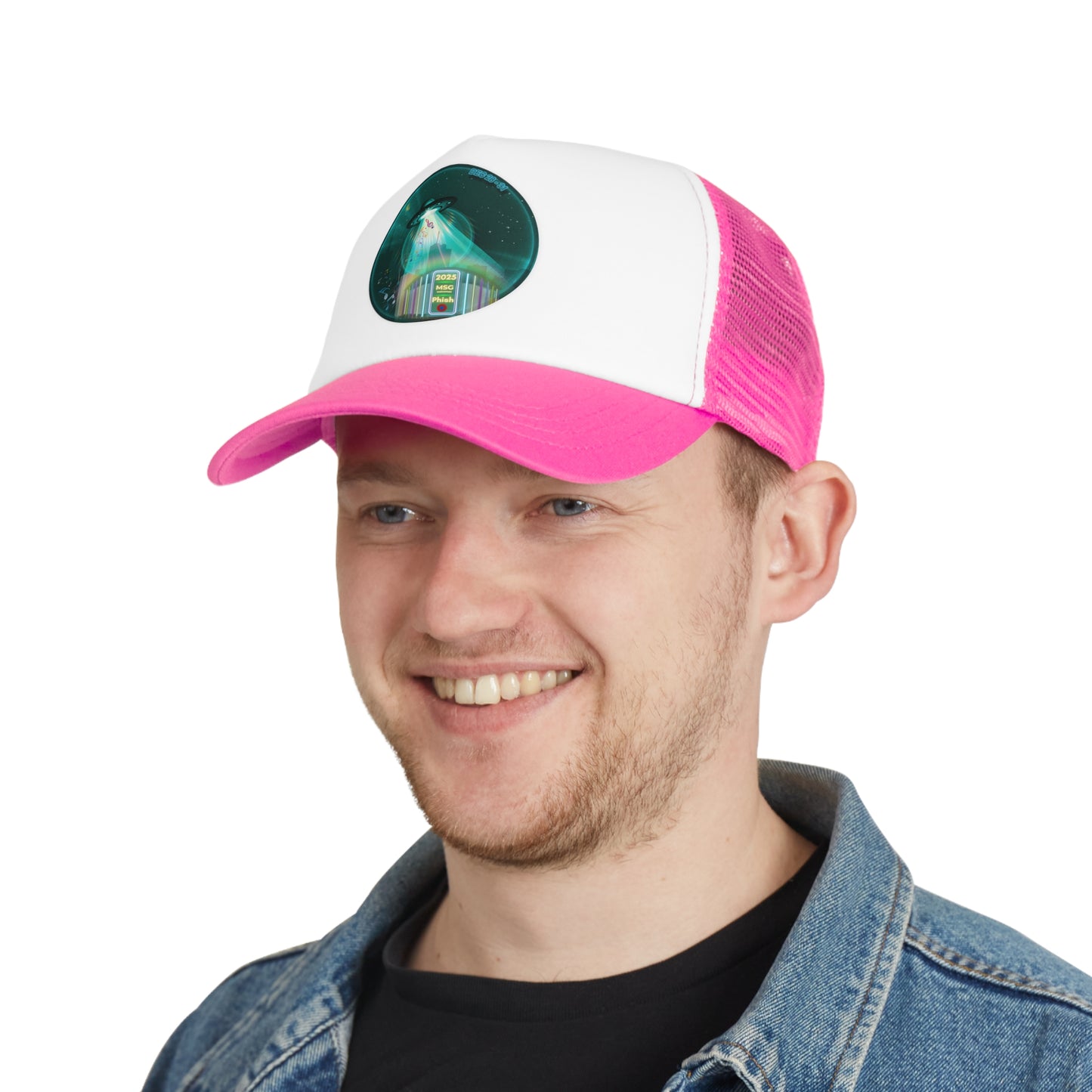 Lumpy Trucker Hat - "MSG in My Donuts? Yum!" - teal green donut