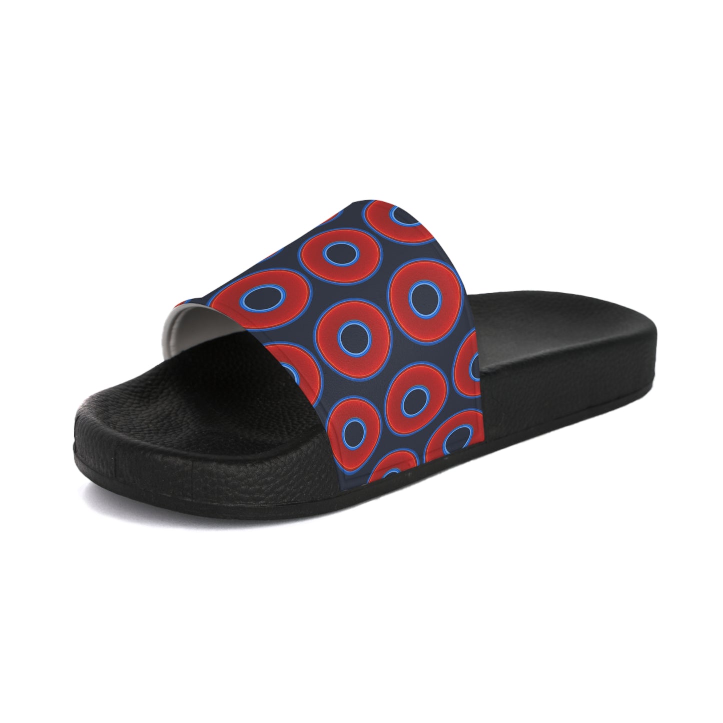 Lumpy Sandals - slip-ons - red vivid donuts w/dark teal elite blue background