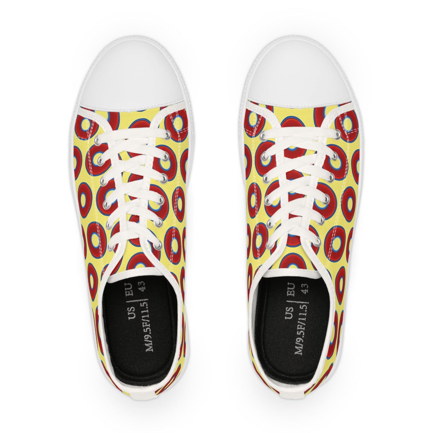 Men's - Low Top Chuck Taylors - large vivid red donut print w/yellow background