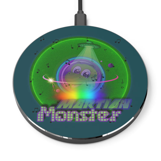 The Flow - Wireless Lumpy Donut Chargers - "My Phavorite Martian Donut Charger" - vivid green w/midnight green background