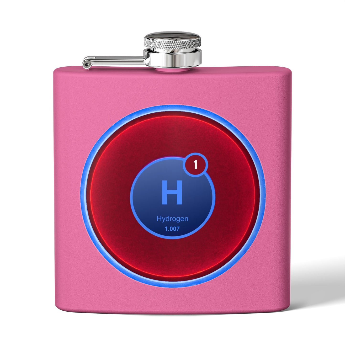 Lump's Donut Flask 6 oz -  "Flask full of Hydrogen" - vivid red donut - [*w/your choice of 6 backgrounds]
