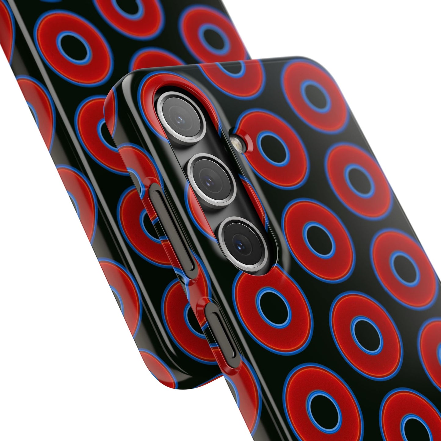 Lumpy Donut Snap Case - red vivid donut print w/midnight moss green background
