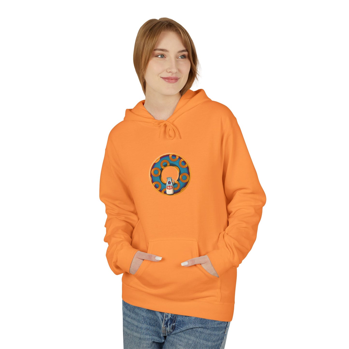 Fleece Harry Hoodies [Midweight Soft-style] - "Wooked Cream Dairy - YEMSG Donut" - blue/orange rustic paradox donut - variant 4