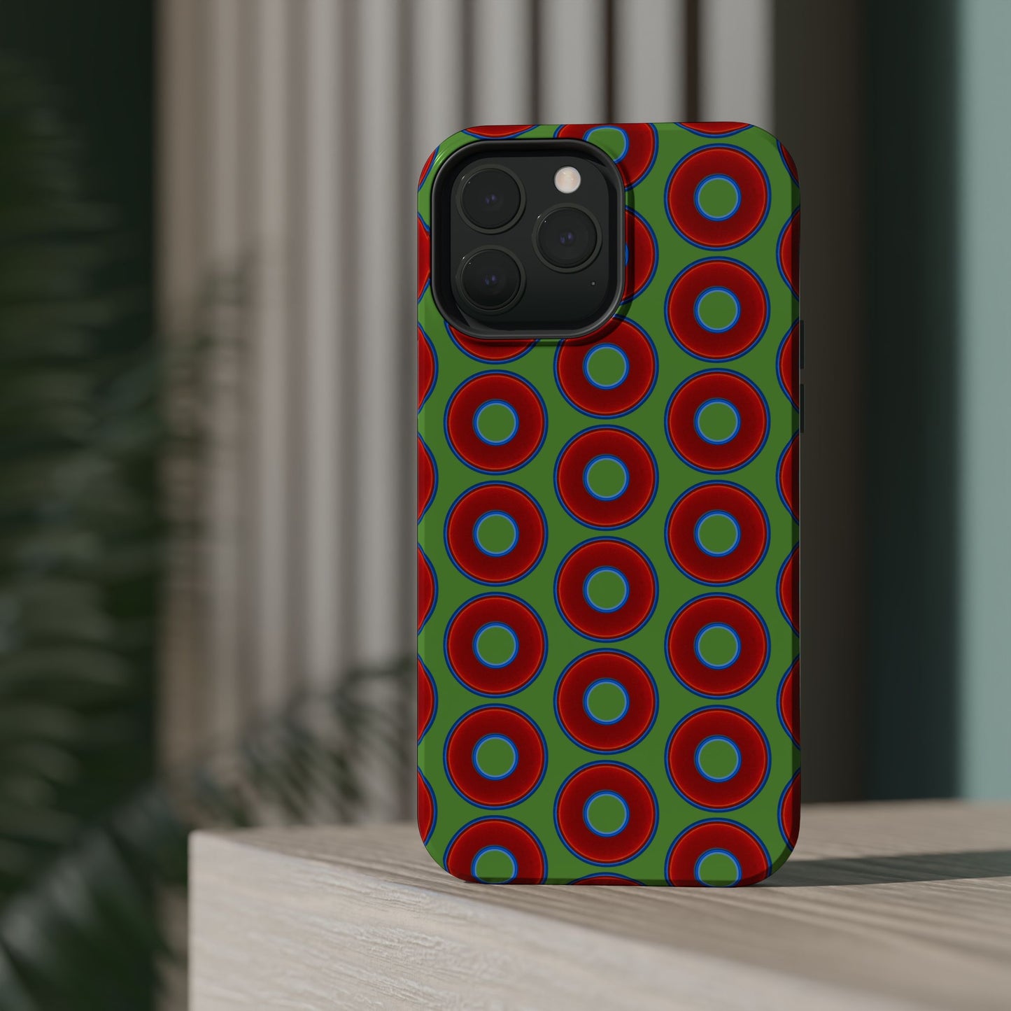 Magnetic Tough Donut Case - red vivid donut print w/light green background