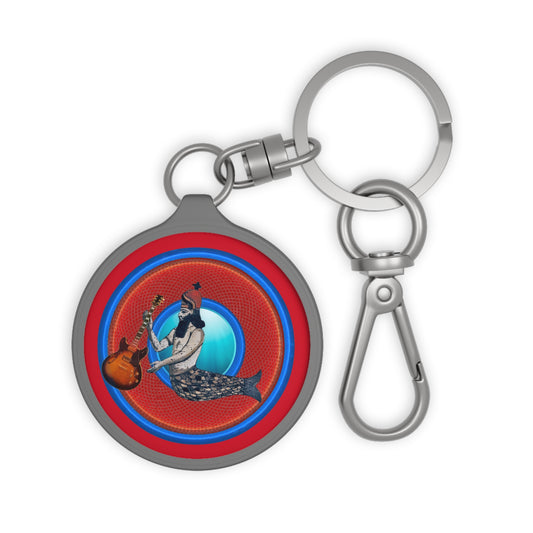 Lumpy Donut Keychain - "Doggone Dagon Donut" - series 1.0 - variant 3 - looking up from depths -  red rustic donut