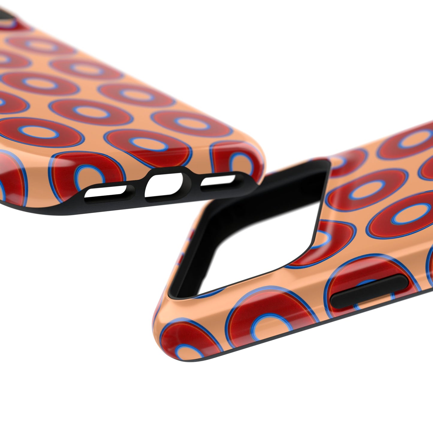 Impact-Resistant Lumpy Donut Case - red vivid donut print w/peach background