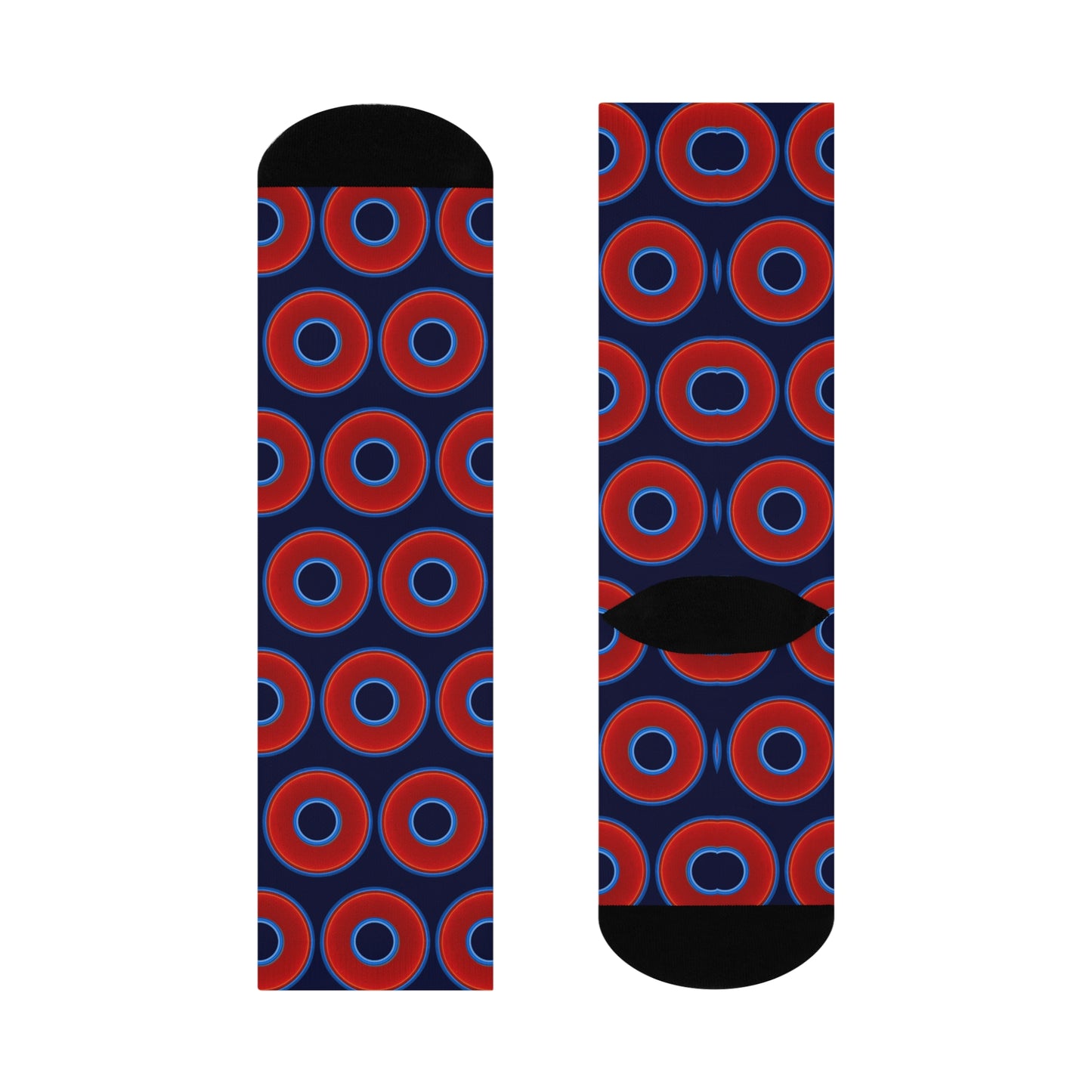 Lumpy Sox - cushioned crew - vivid red donut print w/dark navy blue background