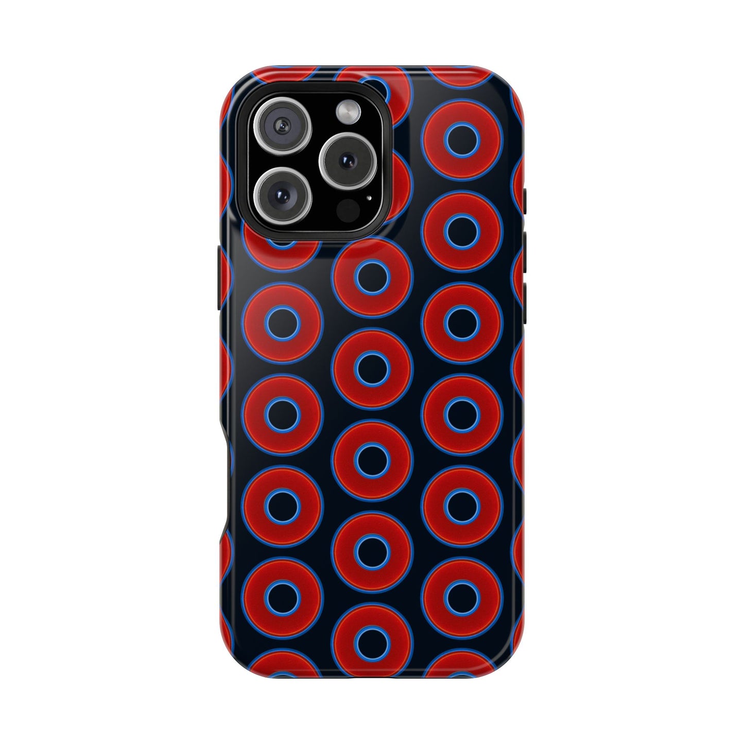 Impact-Resistant Lumpy Donut Case - red vivid donut print w/blue charcoal background