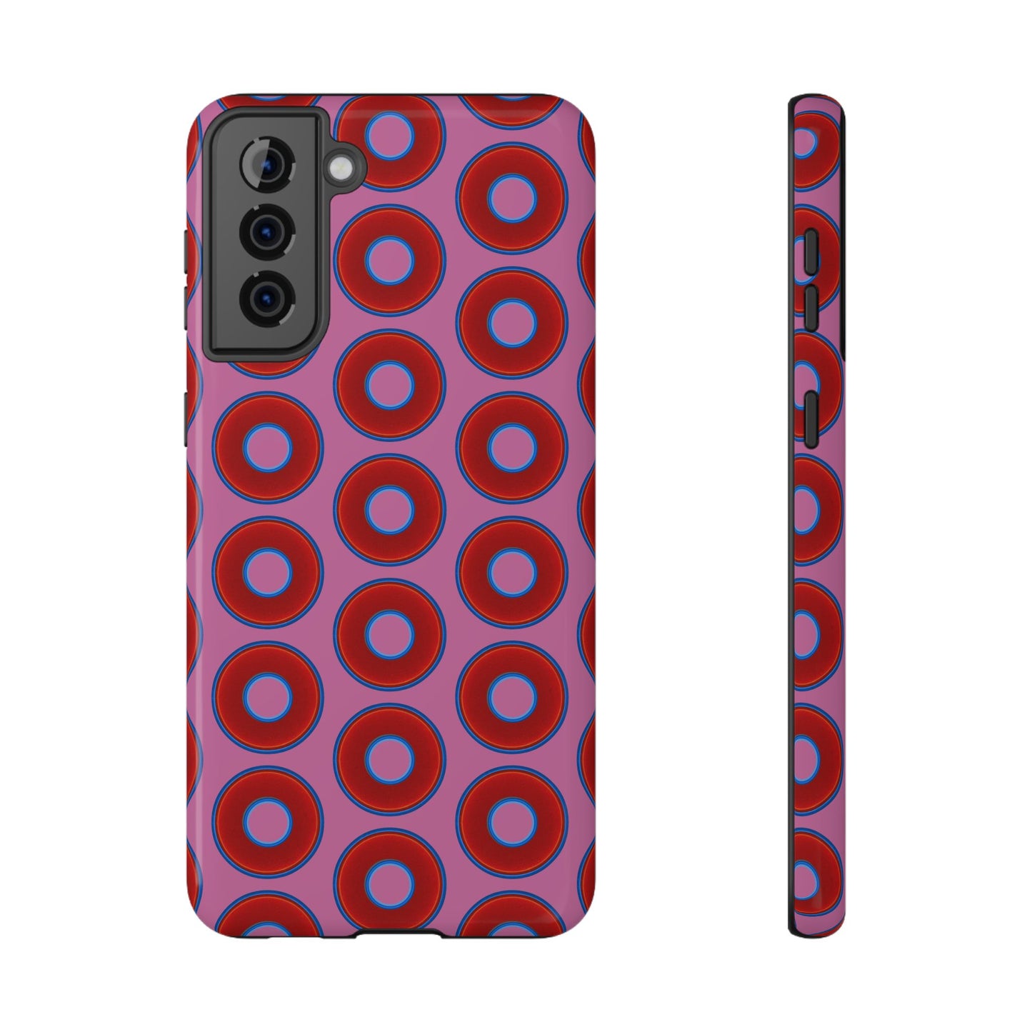 Impact-Resistant Lumpy Donut Case - red vivid donut print w/pink background