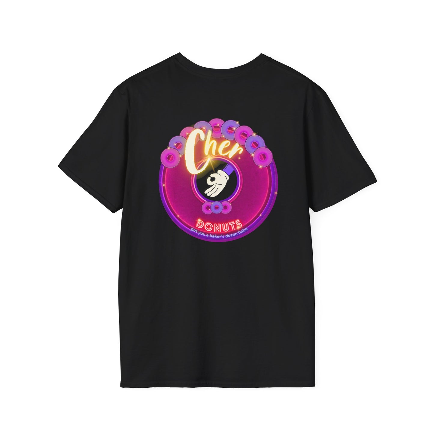 Classic Donut Tee - Unisex Soft-Style - "Cher-ing is Caring" - series 1.0  - variant 2 - magenta donut - [*charitable donut]