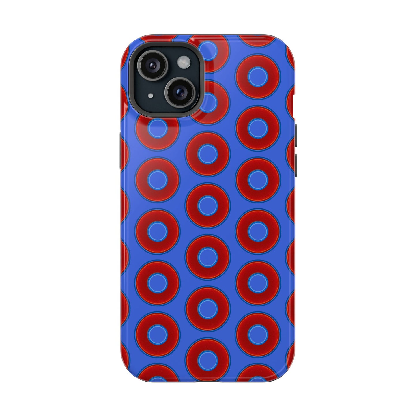 Impact-Resistant Lumpy Donut Case - red vivid donut print w/royal blue background