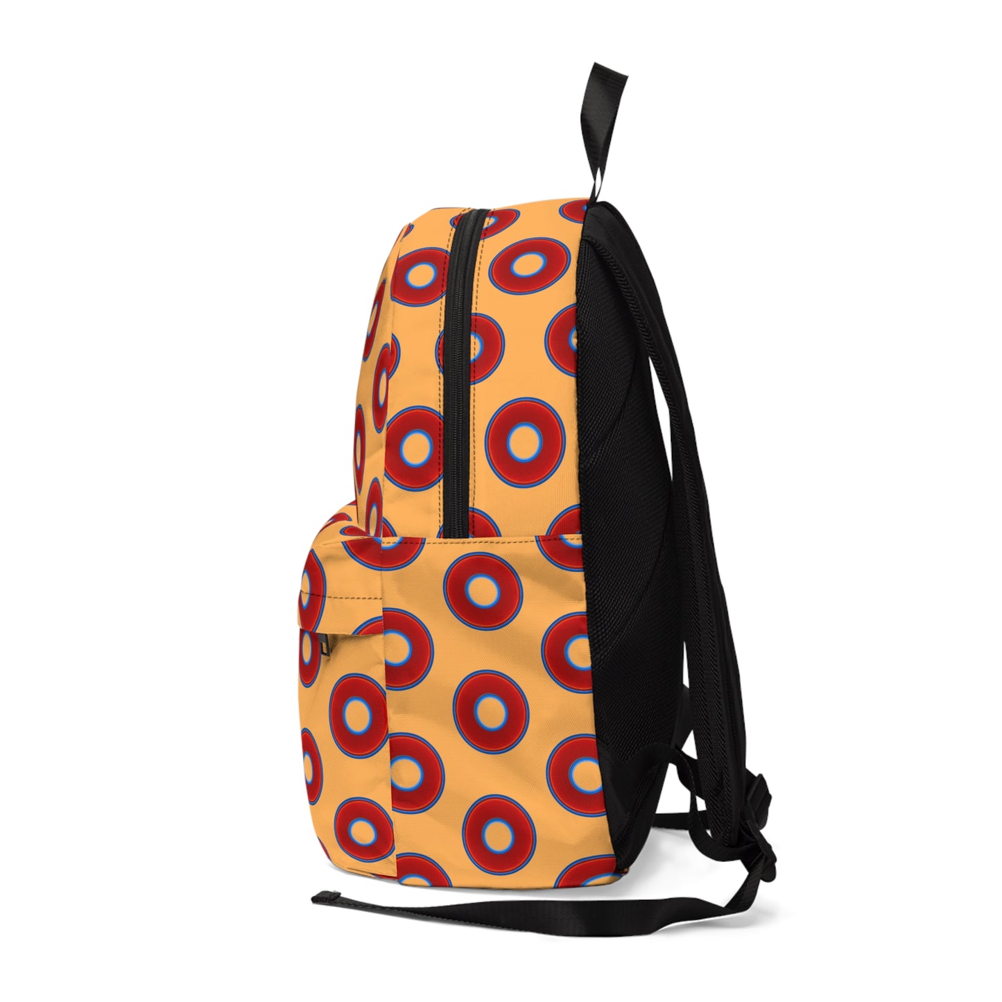 Donut Backpack - red vivid donuts w/creamsicle orange background