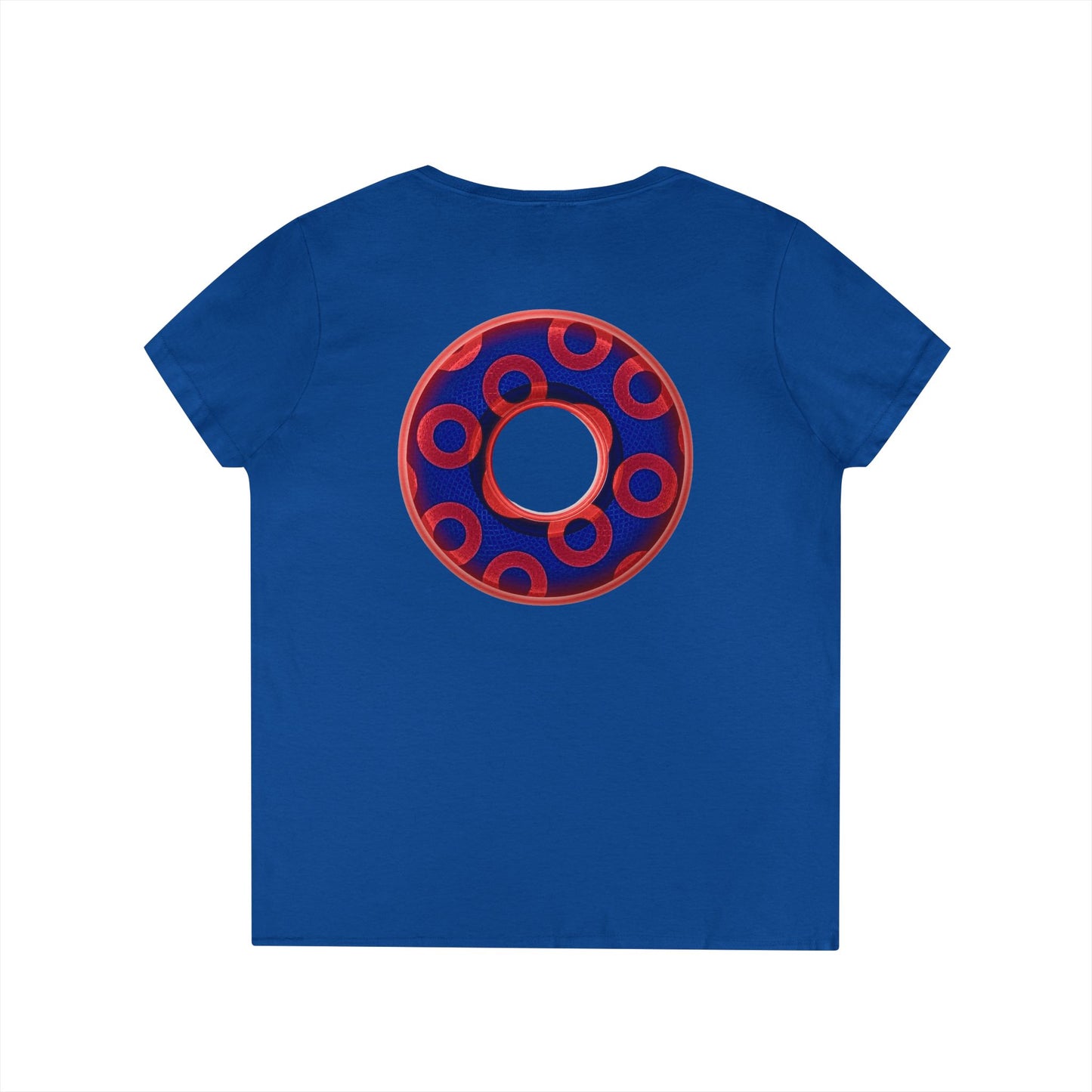 Women's Donut V-Neck Tee - "Paradox Kaleidoscope Donuts" - rustic donut w/hole - variant 1