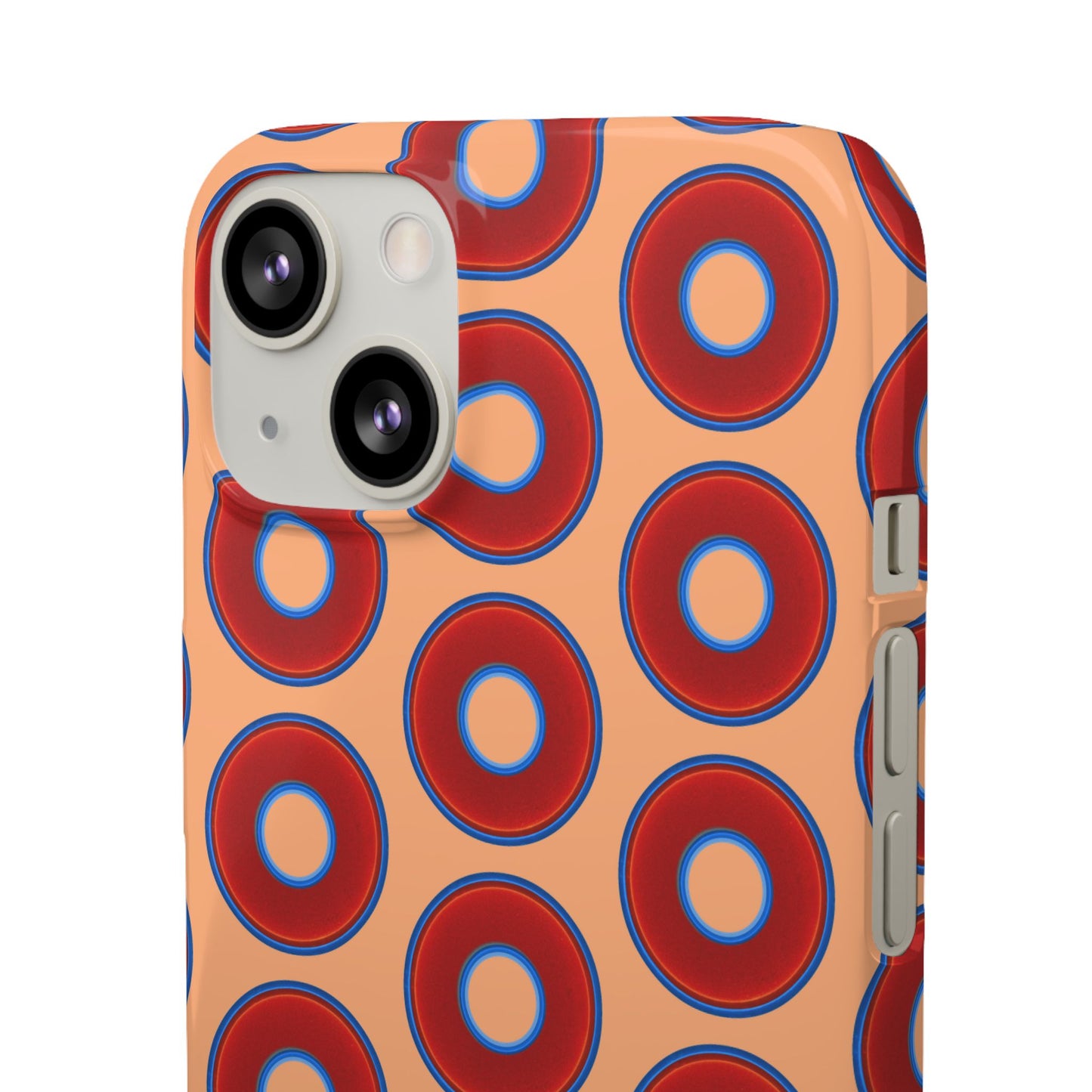 Lumpy Donut Snap Case - red vivid donut print w/peach background