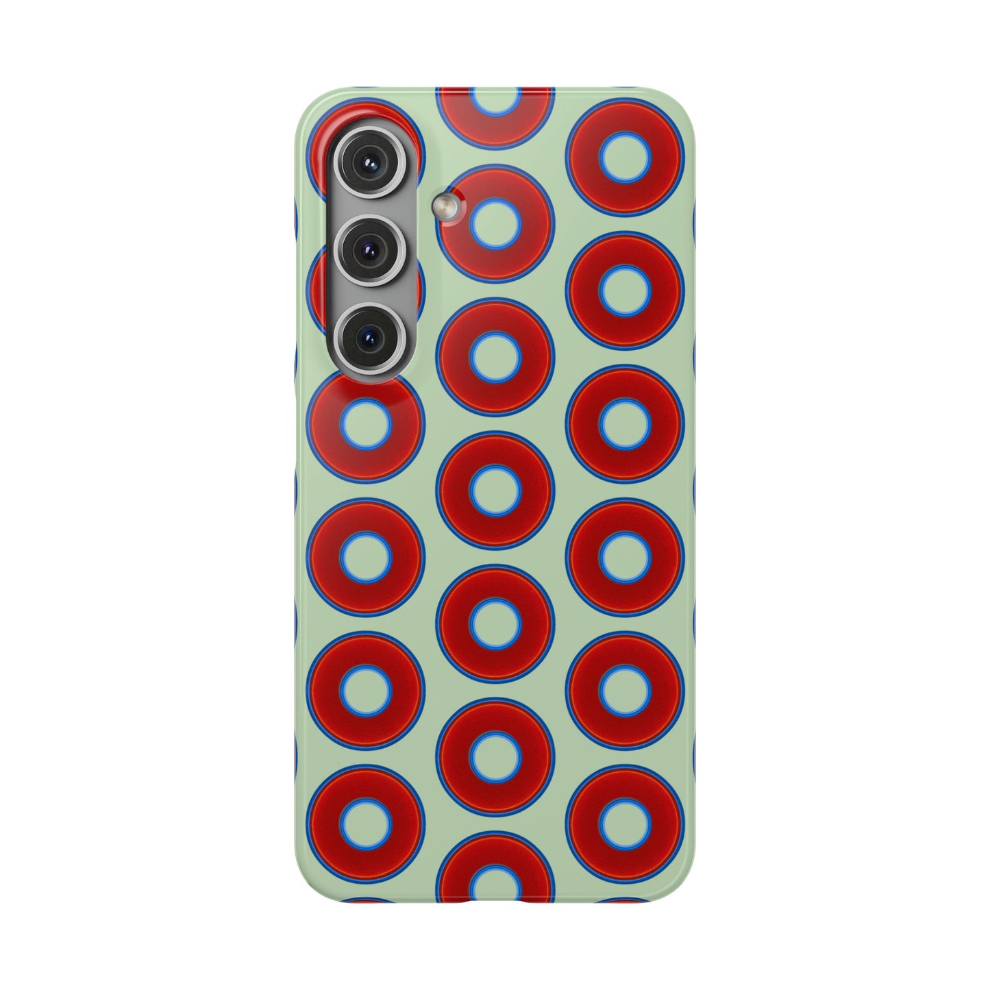 Lumpy Donut Snap Case - red vivid donut print w/seafoam green background