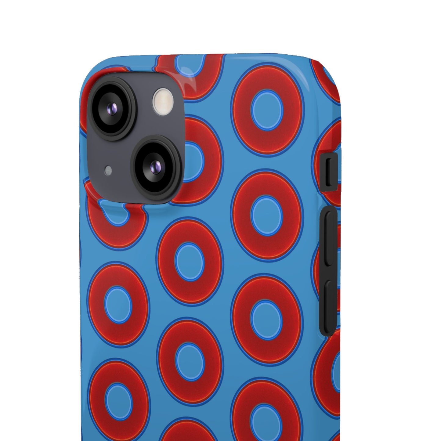 Lumpy Donut Snap Case - red vivid donut print w/light steel blue background